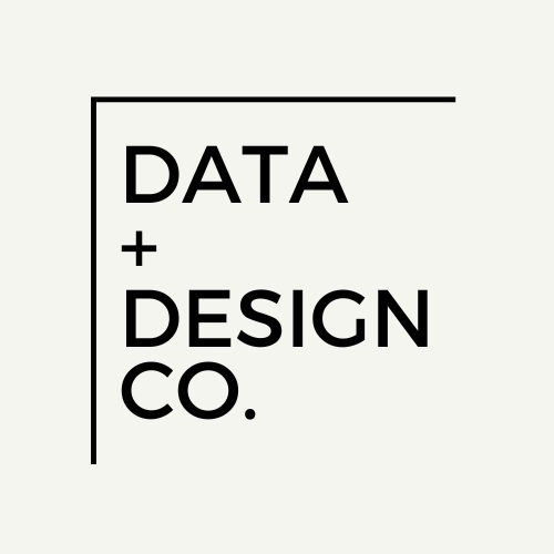 DATA + DESIGN Co. logo – sleek, minimalist design combining tech and creative elements to represent analytical precision and visual innovation.