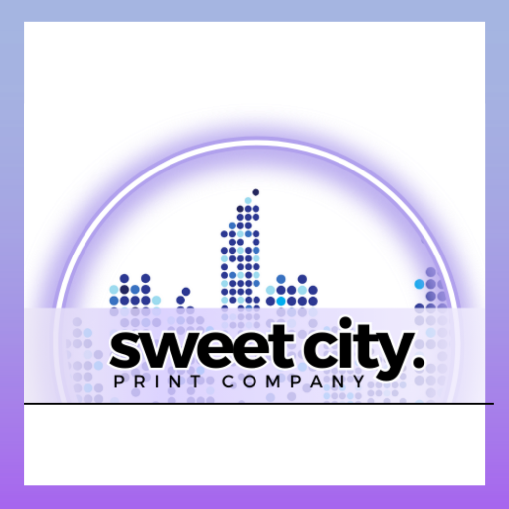 Sweet City Print Co. logo – vibrant, modern design with stylized text and graphic elements representing custom apparel and heat press printing services.