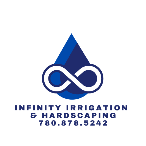 Infinity Irrigation & Hardscaping logo – bold, professional design featuring water flow and stone elements, symbolizing landscape precision and enduring quality.